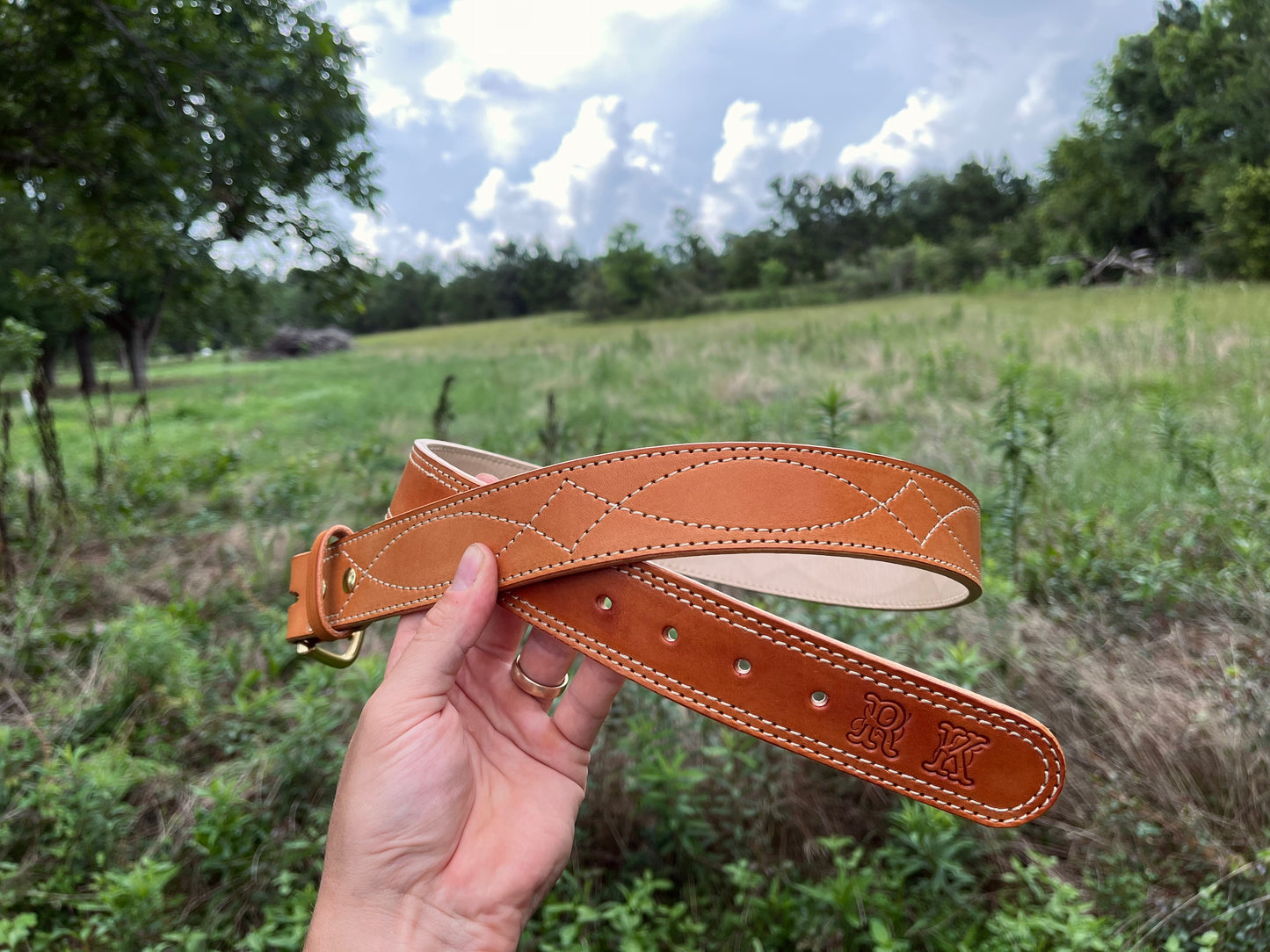 Natural Oil Stitched Gun Belt