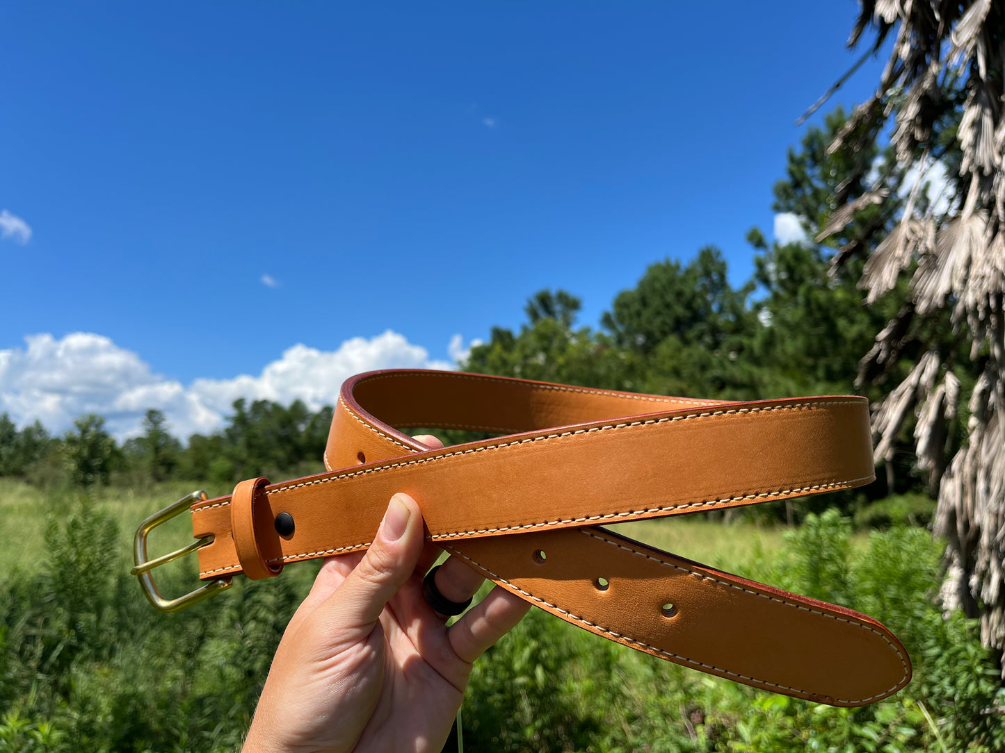 Natural Oil Stitched Gun Belt