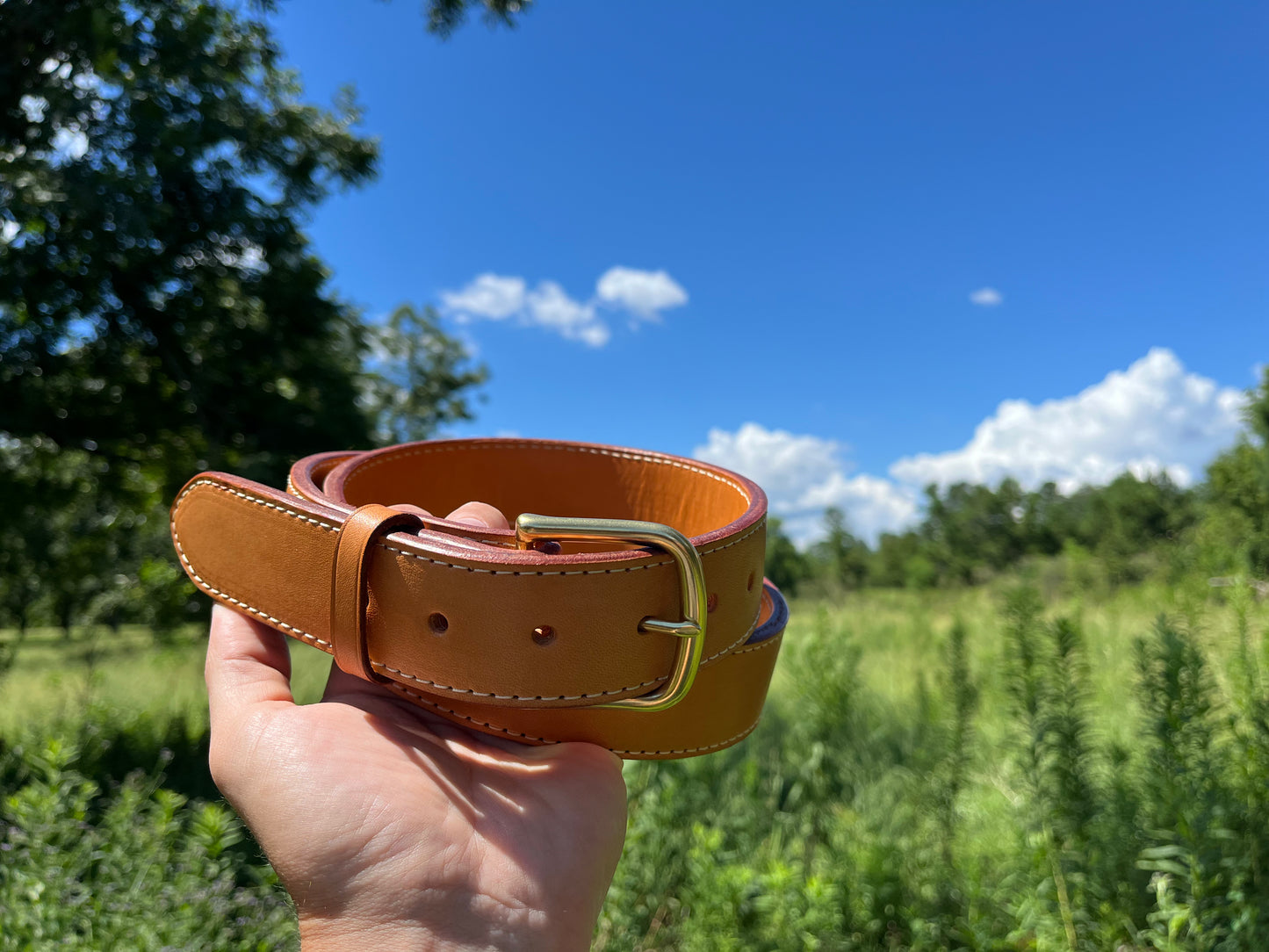 Natural Oil Stitched Gun Belt
